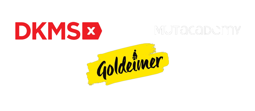 Logos der drei Spendenempfänger: DKMS, Mutacademy und Goldeimer